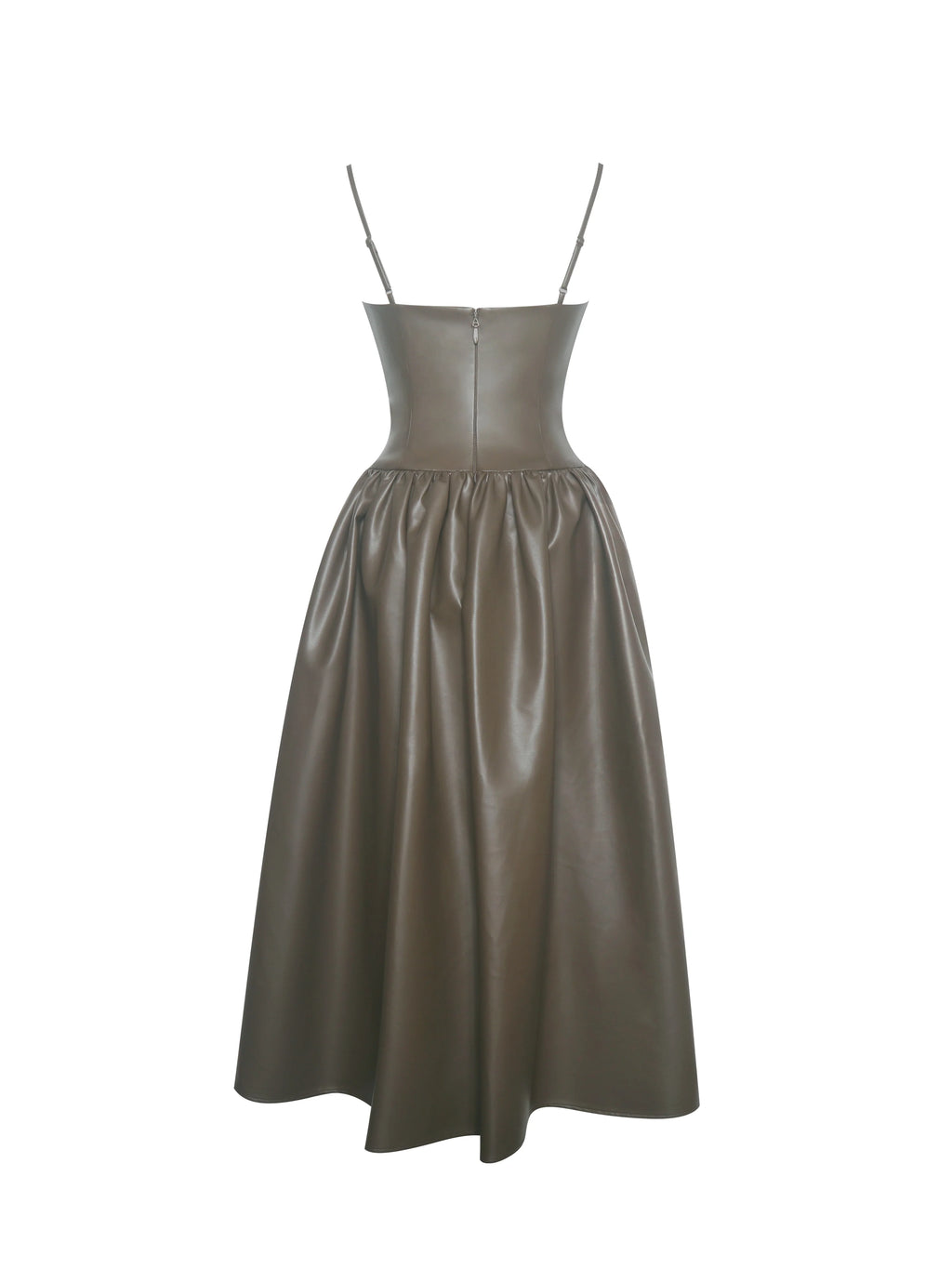 Parisia Cocoa Vegan Leather Drop Waist Midi Dress