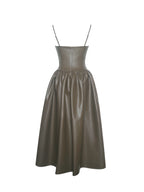 Parisia Cocoa Vegan Leather Drop Waist Midi Dress