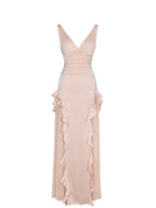 Talyssa Baby Pink Ruched Waist Double High Slit Maxi Gown Archive Sale