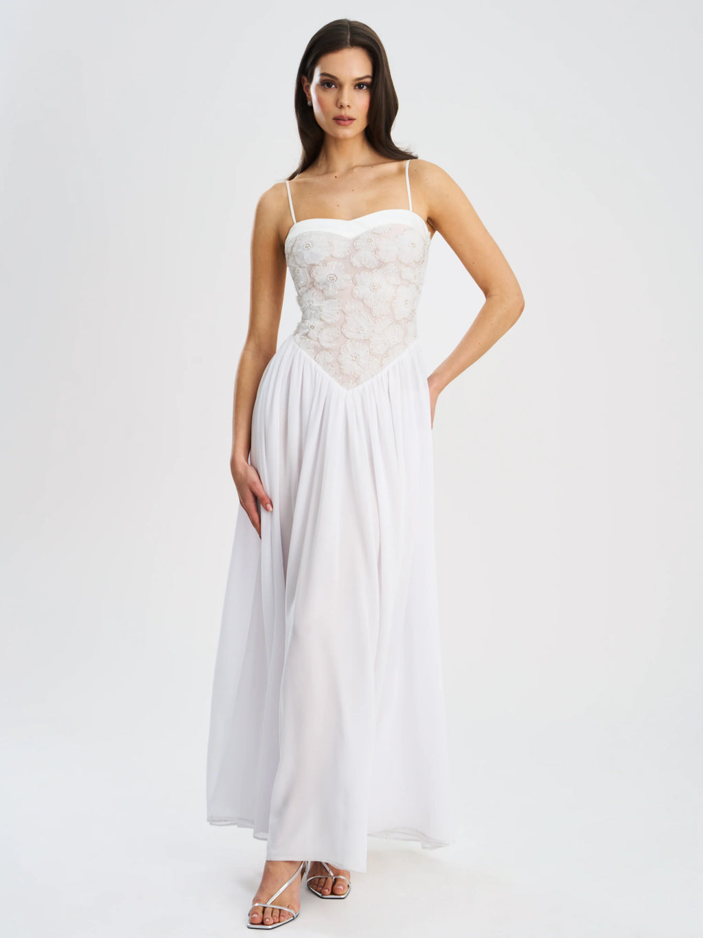 Ucille White Embroidered Chiffon Maxi Dress Archive Sale