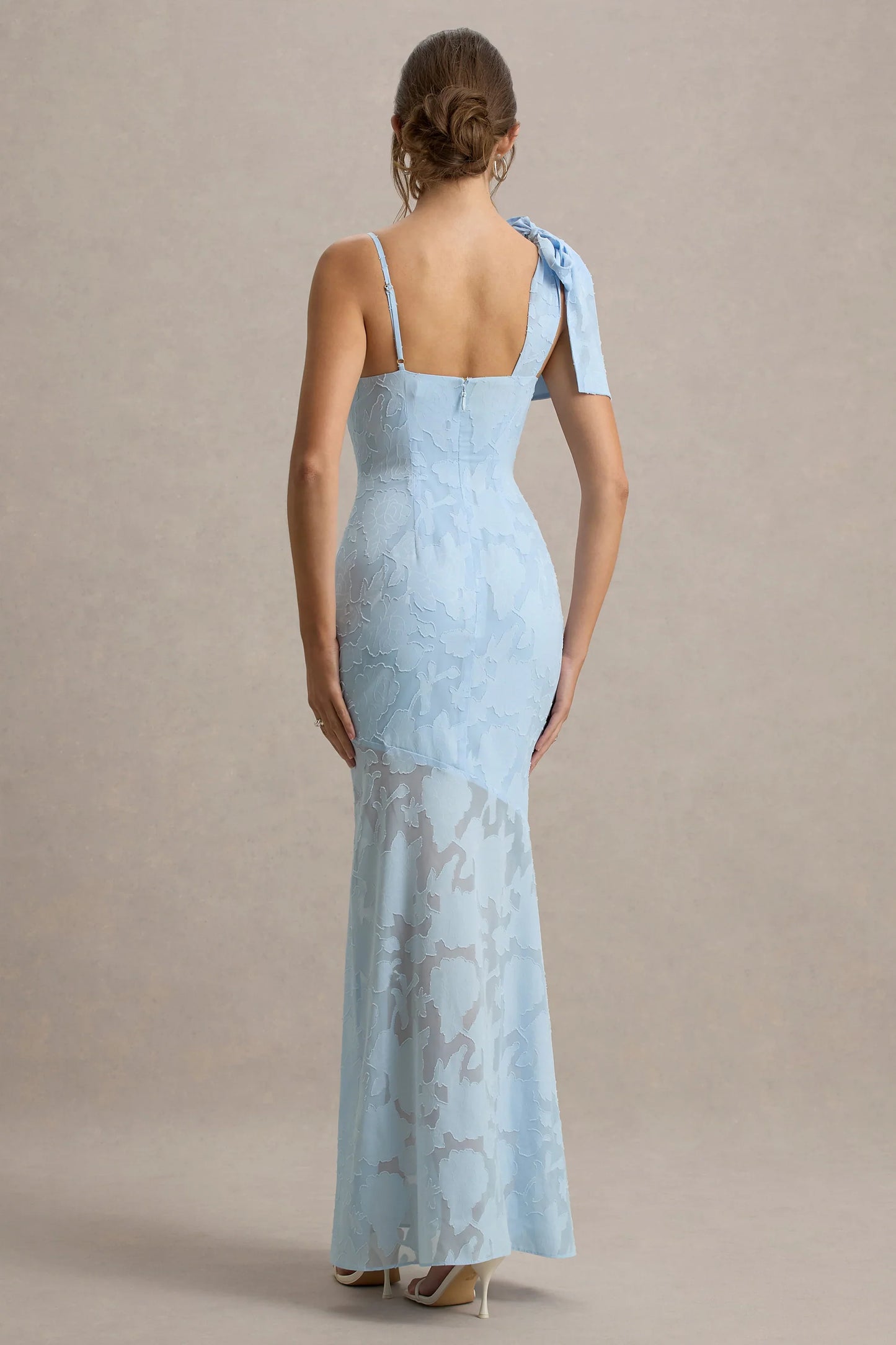 Chyna Light Blue Cowl Neck Maxi Dress With Bow Strap