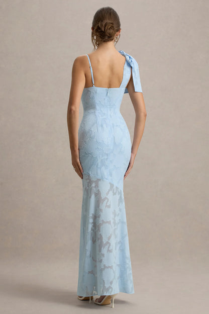 Chyna Light Blue Cowl Neck Maxi Dress With Bow Strap