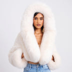Kali White Cropped Vegan Shearling Fur Jacket