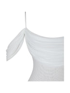 Umnia White Mesh Off Shoulder Drape Mini Dress