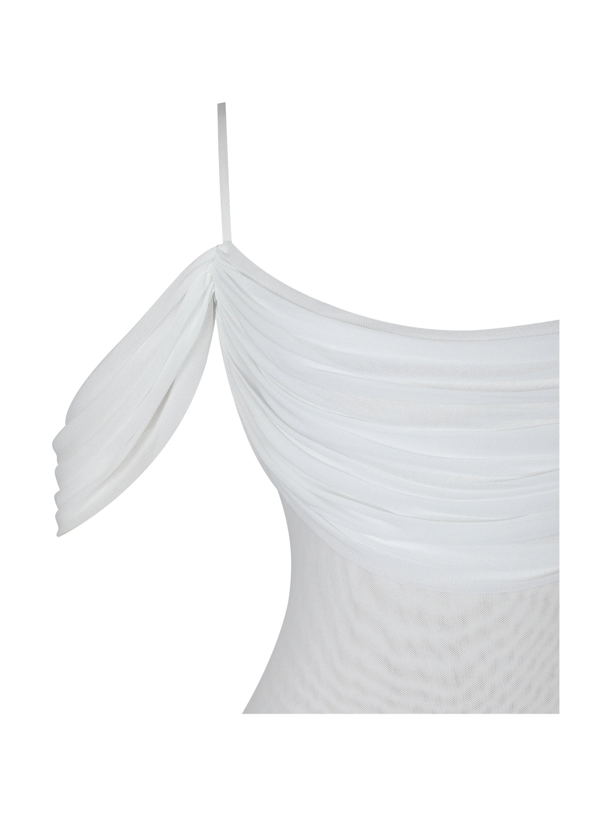 Umnia White Mesh Off Shoulder Drape Mini Dress