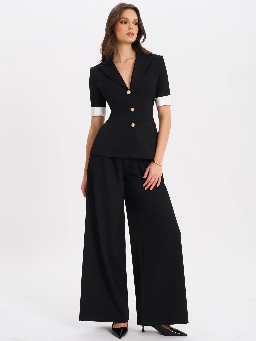 Aleeza Black Wide Leg Suit Pants