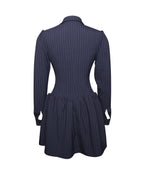 Xabrina Navyblue Pinstripe Long Sleeve Shirt Mini Dress