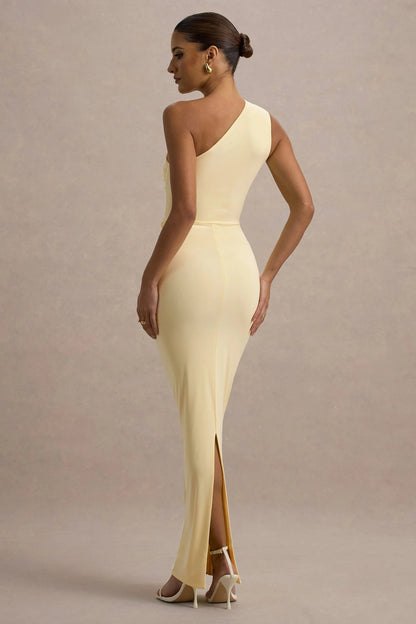 Dalarie Pale Lemon One Shoulder Gathered Maxi Dress