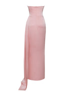 Marilyn Pink Satin Crystal Embellished High Slit Gown Archive Sale