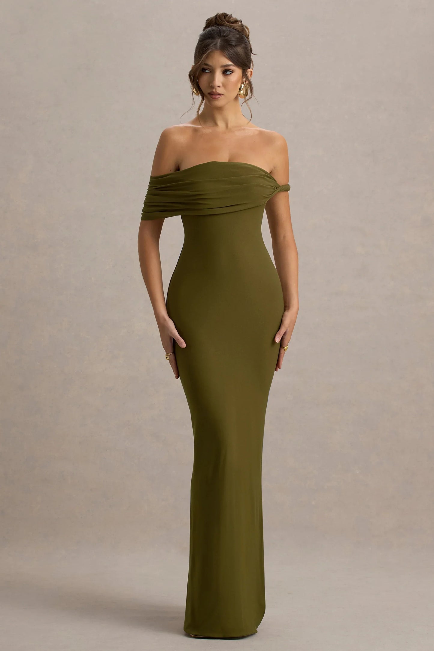 Melika Green Twisted Bardot Maxi Dress
