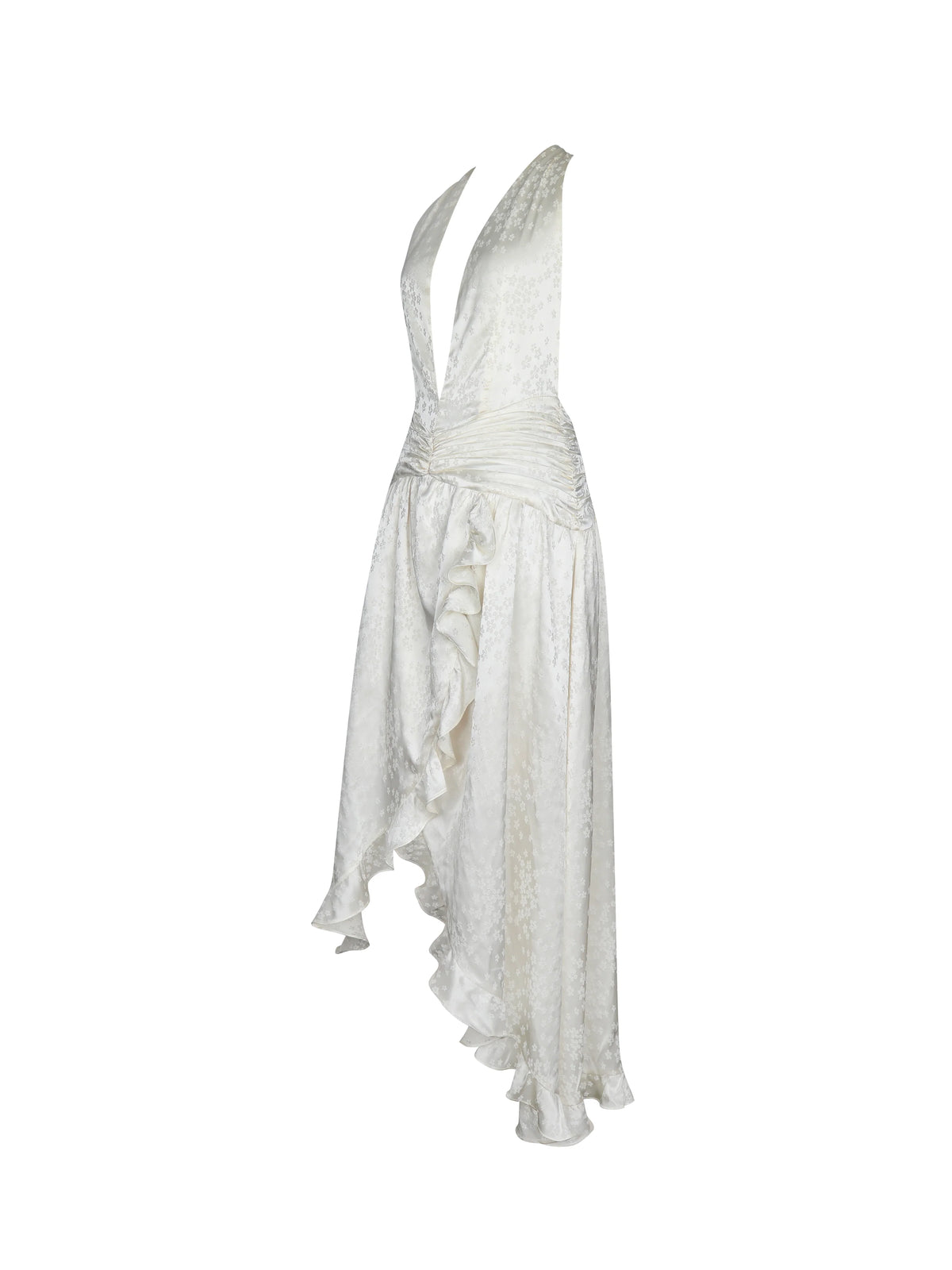 Nalani Floral Ivory Ruffled Halter Maxi Dress