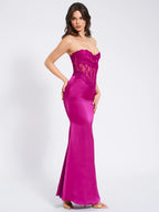 Everleigh Fuchsia Lace Satin Corset Maxi Dress Archive Sale