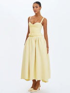 Tiana Butter Yellow Sweetheart Belted Midi Dress