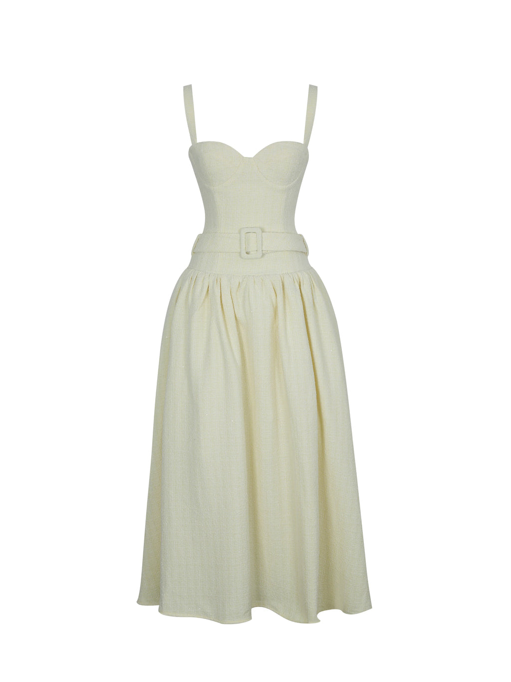 Tiana Butter Yellow Sweetheart Belted Midi Dress