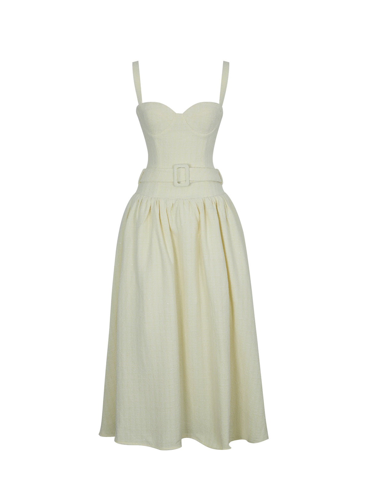 Tiana Butter Yellow Sweetheart Belted Midi Dress
