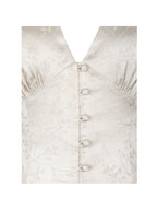 Galilea Ivory Floral Jacquard Keyhole Mandarin Collar Top
