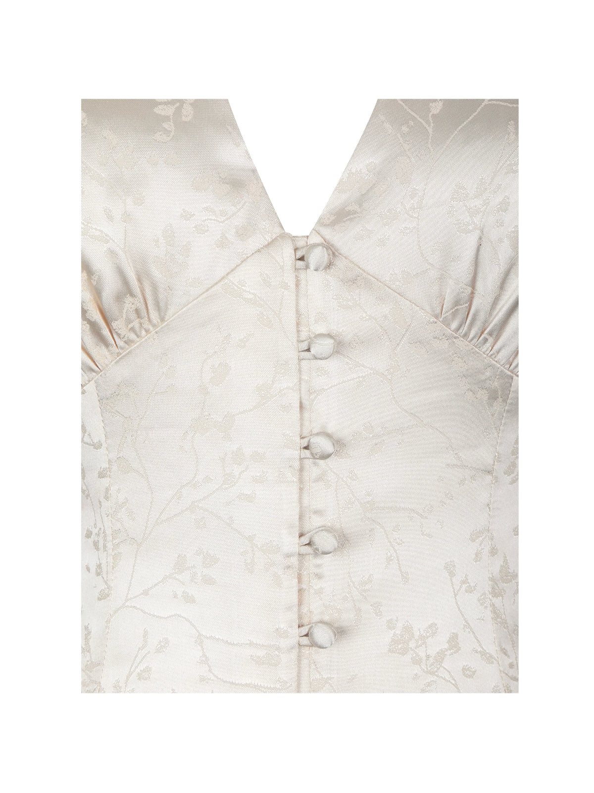 Galilea Ivory Floral Jacquard Keyhole Mandarin Collar Top