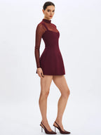 Natasha Burgundy Faux Two Piece Turtleneck Mini Dress
