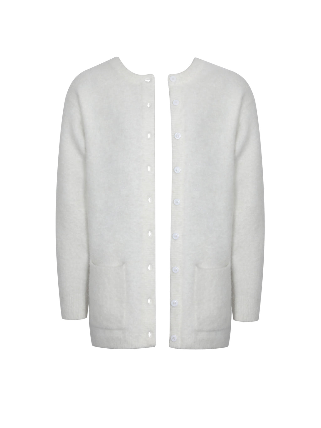 Orla White Wool Blend Ribbed Knit Cardigan