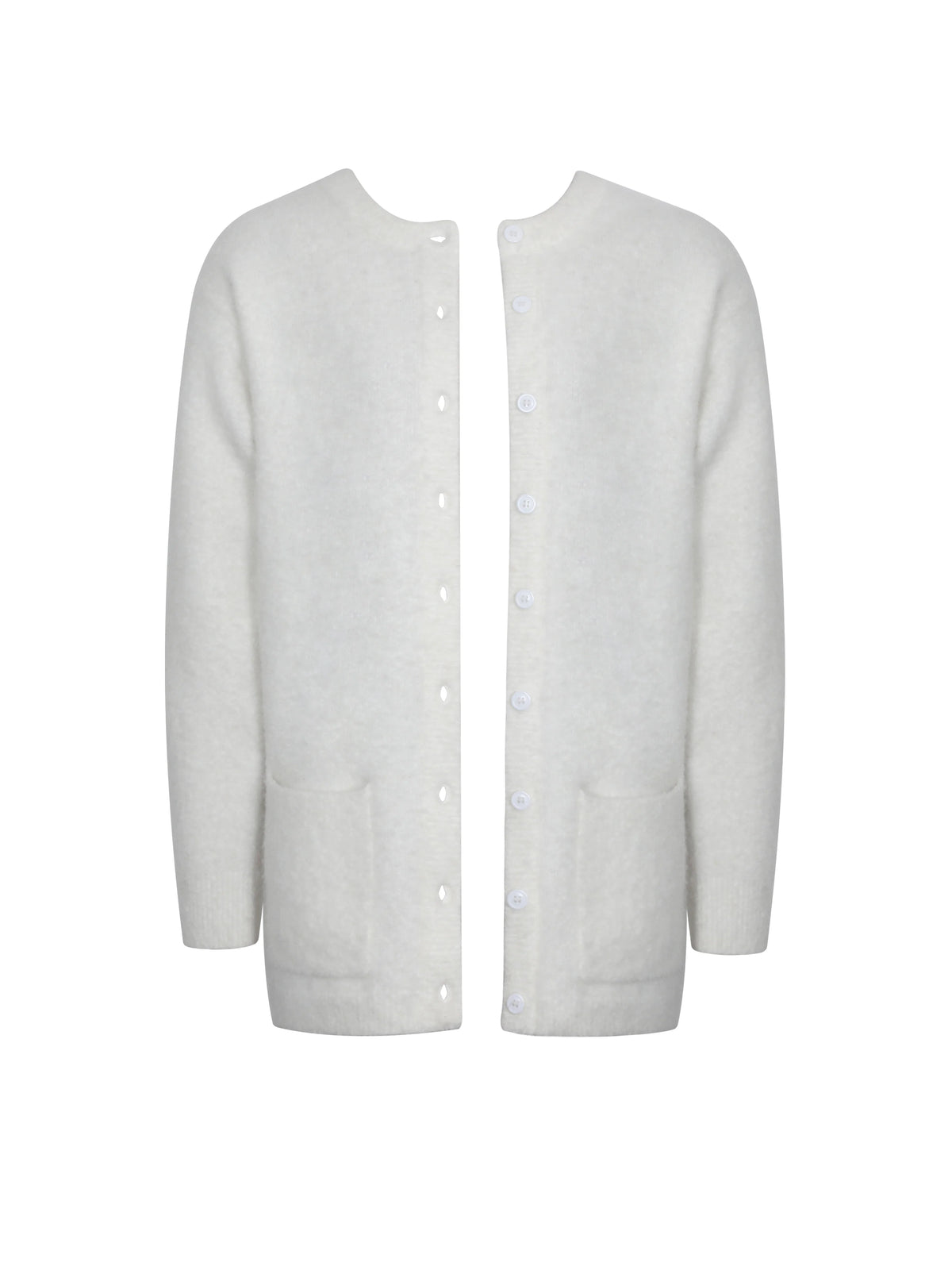 Orla White Wool Blend Ribbed Knit Cardigan