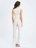 Raina White Cotton Eyelet Straight Pants