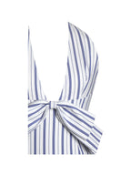Mackenna Navy Cotton Stripe Halter Smock Back Maxi Dress