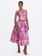 Xalina Blooming Magenta Linen Low Rise Midi Skirt