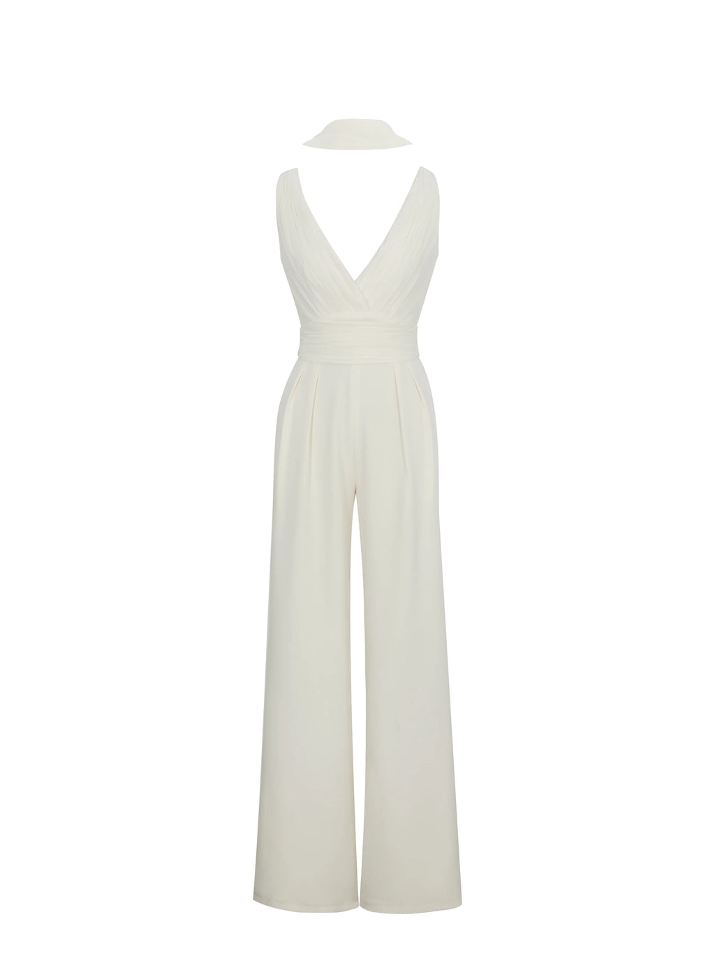 Harper Ivory Ruched V Neck Jumpsuit with Scarf