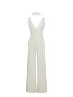 Harper Ivory Ruched V Neck Jumpsuit with Scarf