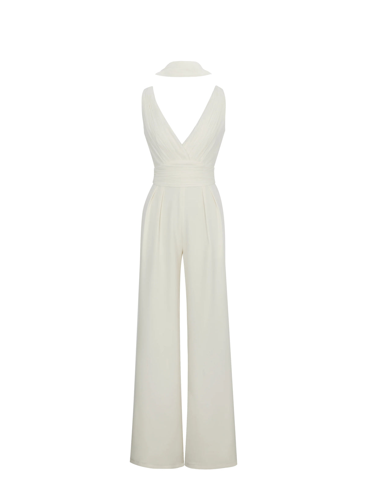 Harper Ivory Ruched V Neck Jumpsuit with Scarf