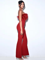 Kylan Burgundy Feather Jumpsuit Archive Sale