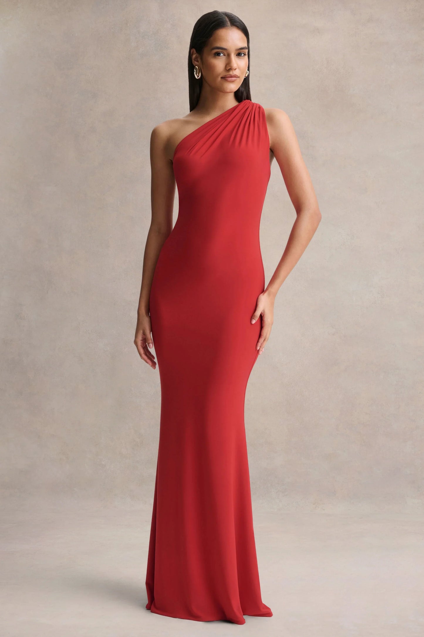 Ottilie Red Asymmetric Neck Maxi Dress