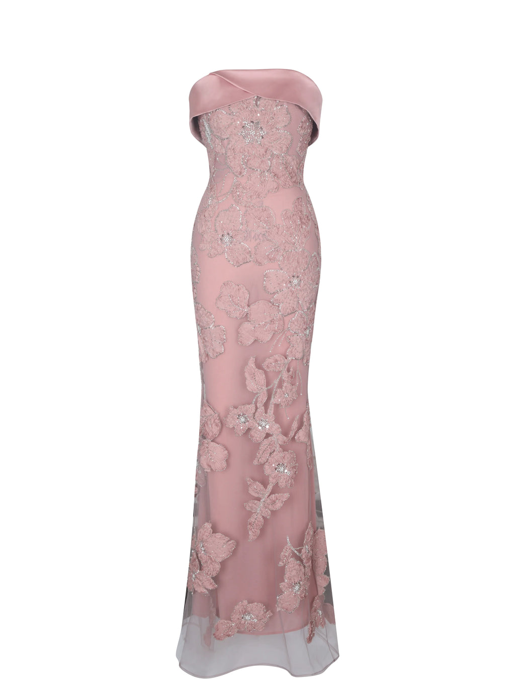 Raphaela Dusty Pink Beaded Floral Strapless Mermaid Maxi Dress