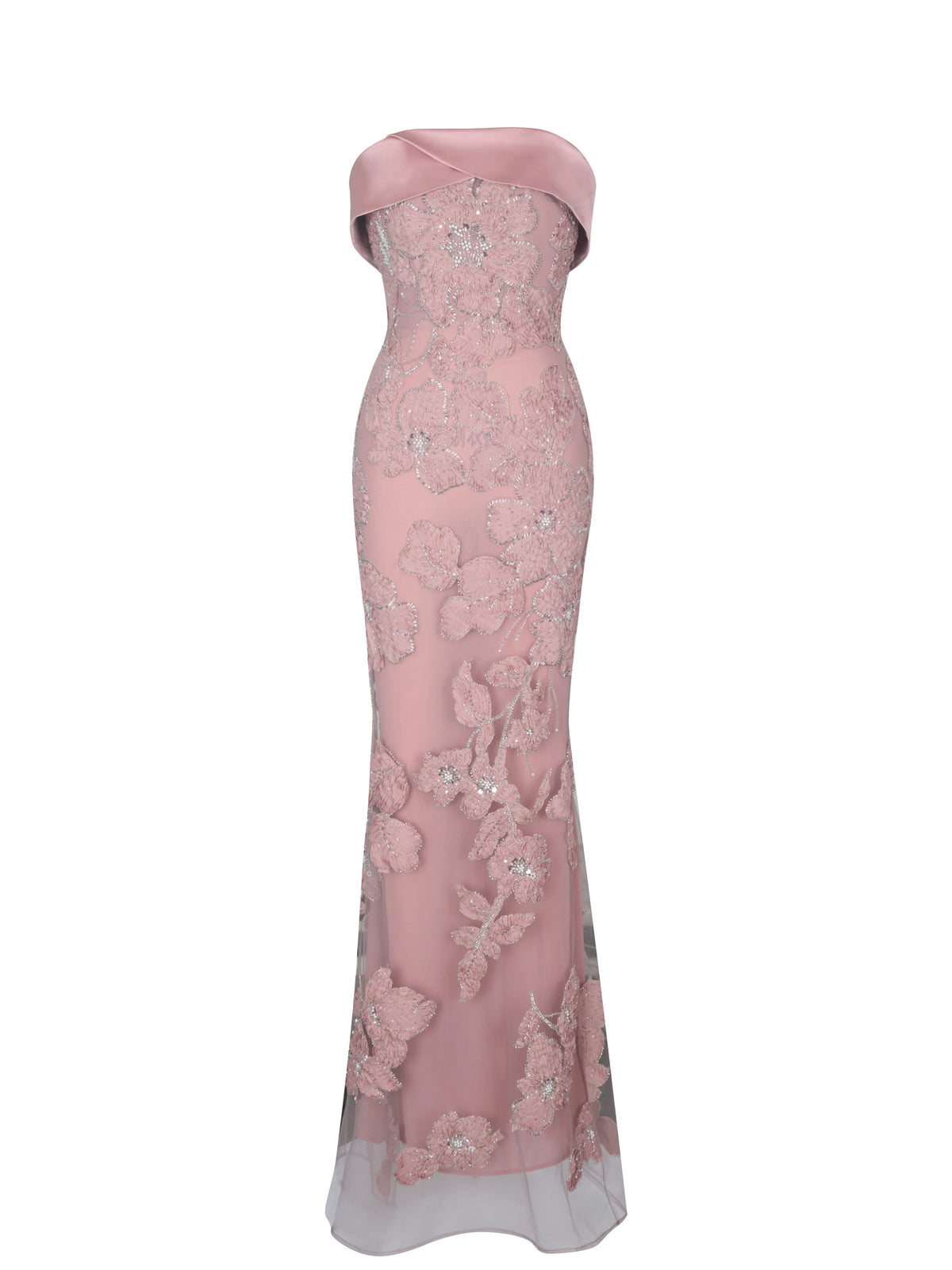 Raphaela Dusty Pink Beaded Floral Strapless Mermaid Maxi Dress