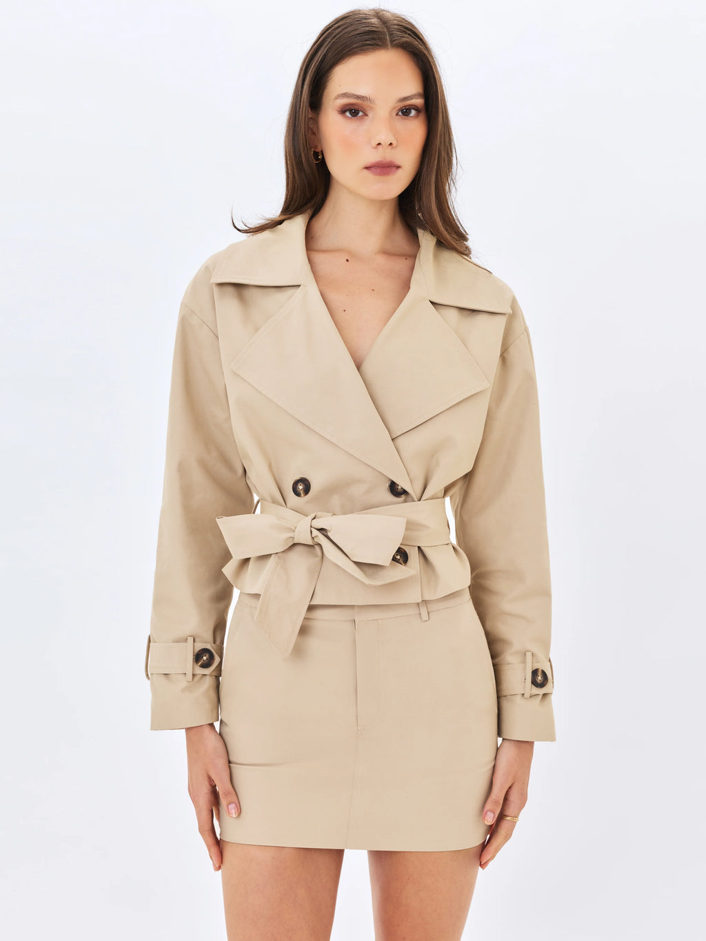Zuly Tan Cotton Gabardine Mini Trench Jacket