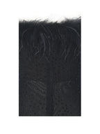 Emberly Black Fur Trimmed Off Shoulder Rhinestone Mermaid Maxi Dress