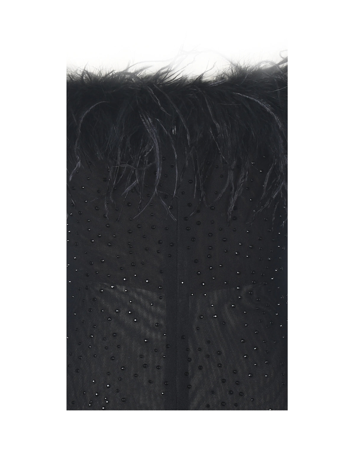 Emberly Black Fur Trimmed Off Shoulder Rhinestone Mermaid Maxi Dress