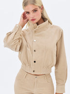 Romilly Beige Cotton Corduroy Funnel Collar Jacket
