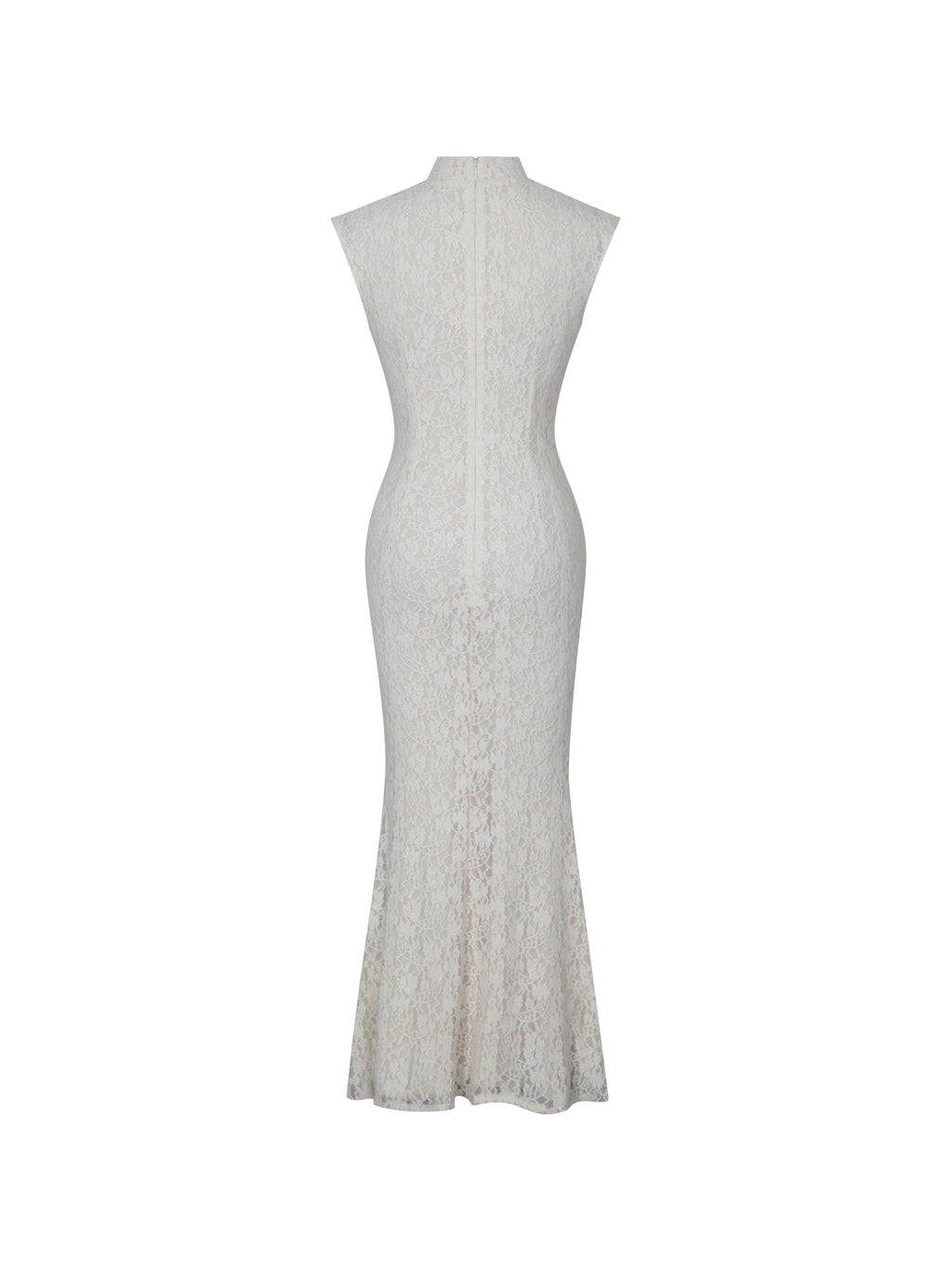 Garcelle Cream Brushed Lace Keyhole Mermaid Midi Dress