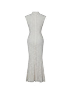 Garcelle Cream Brushed Lace Keyhole Mermaid Midi Dress