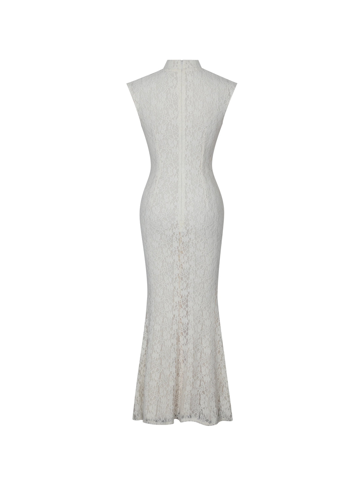 Garcelle Cream Brushed Lace Keyhole Mermaid Midi Dress