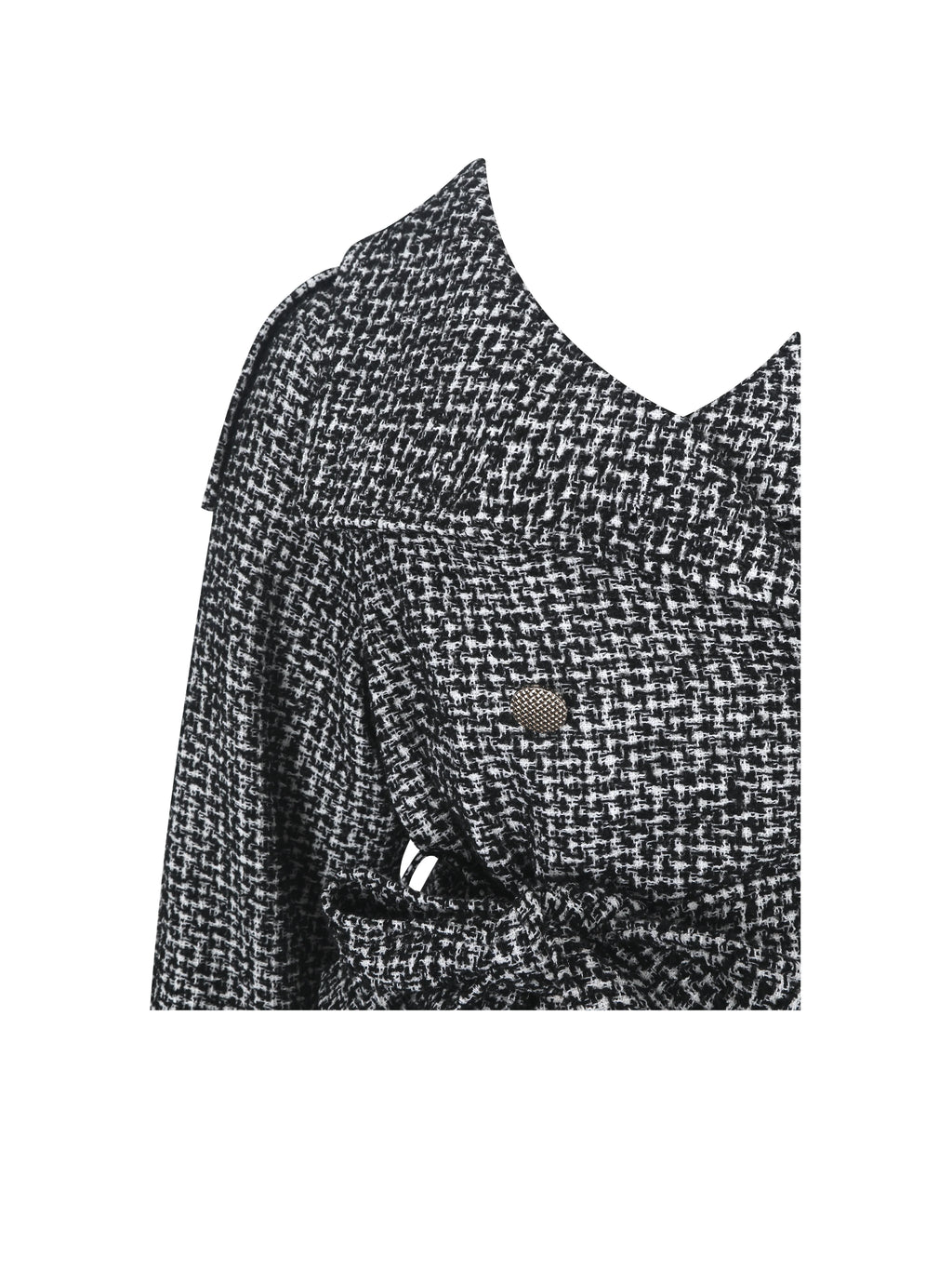 Sadie Black White Tweed High Collar Belted Mini Jacket