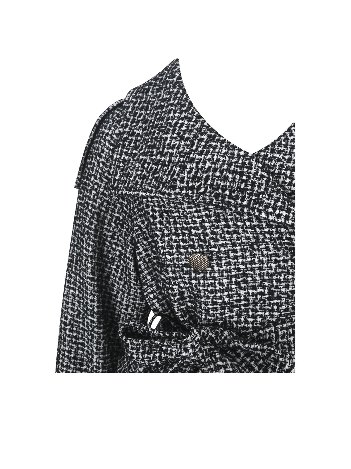 Sadie Black White Tweed High Collar Belted Mini Jacket