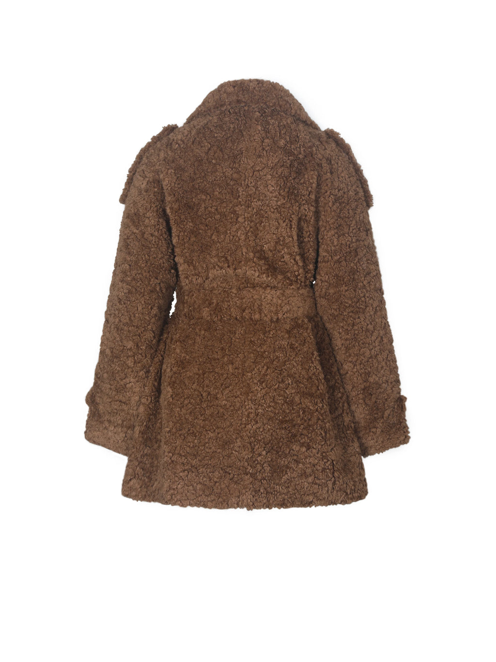Marlow Chestnut Teddy Fur Funnel Collar Belted Mini Coat