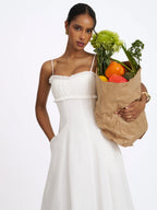 Vicenta White Cotton Poplin Ruched Midi Dress