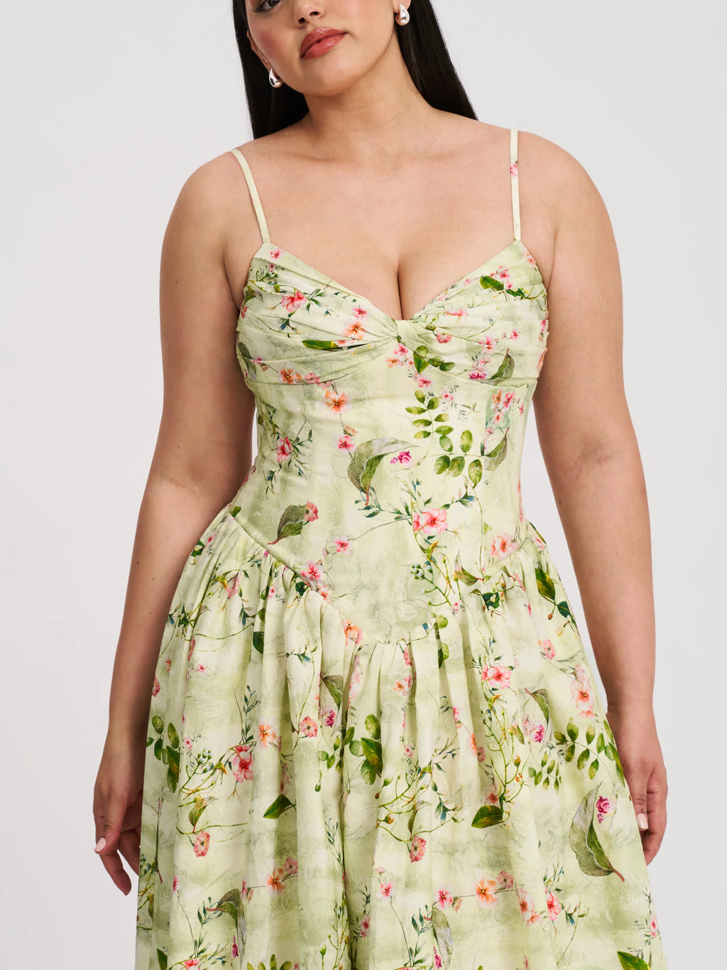 Jacinda Green Floral Print Linen Midi Dress