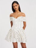 Edeline Polka Dot Off shoulder Pleated Mini Dress