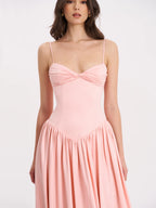 Najwa Baby Pink Ruched Breast Drop Waist Maxi Dress
