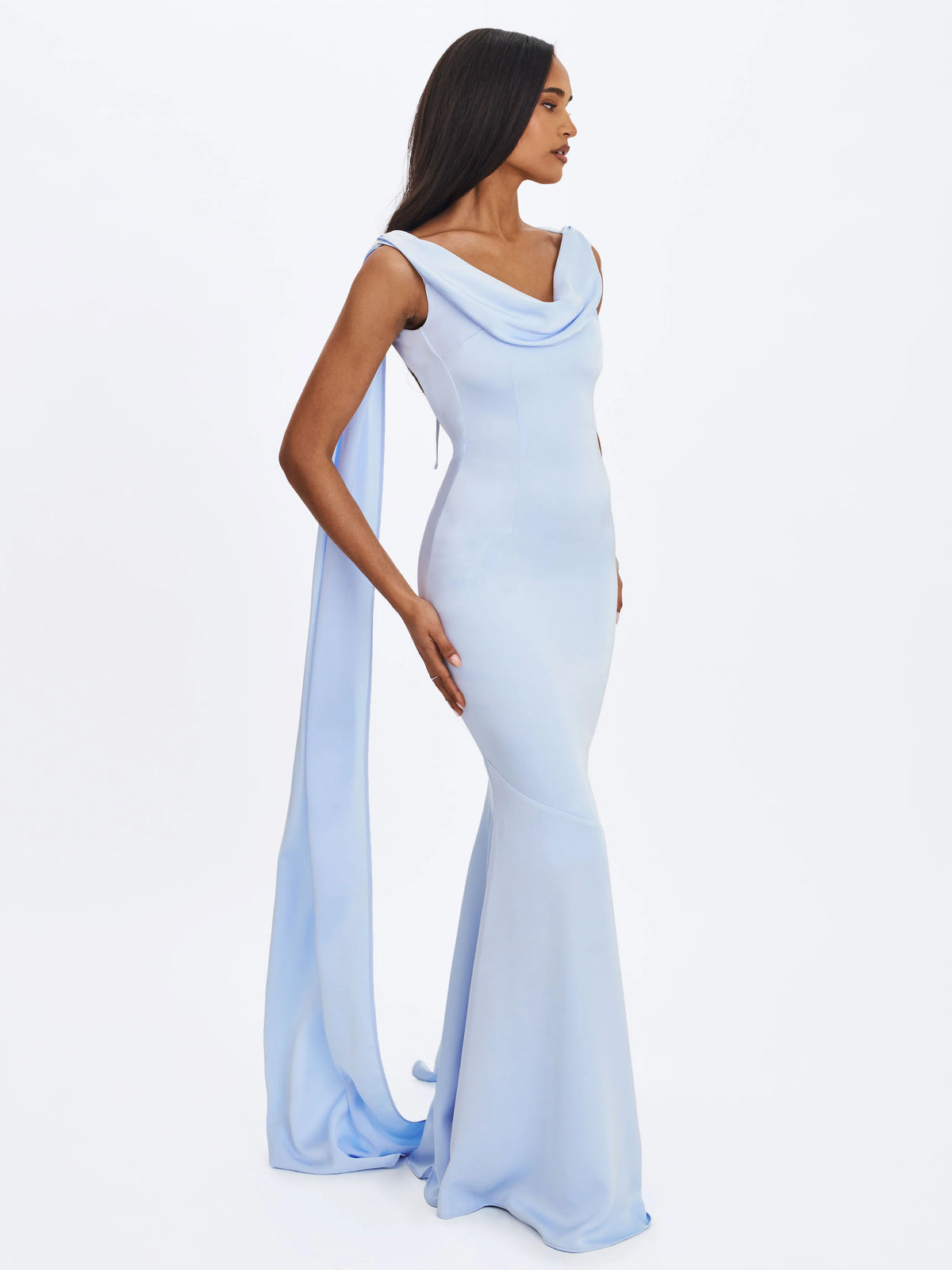Eira Mist Blue Cowl Scarf Detail Mermaid Maxi Dress