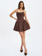 Raisa Mahogany Vegan Suede Ruched Mini Dress